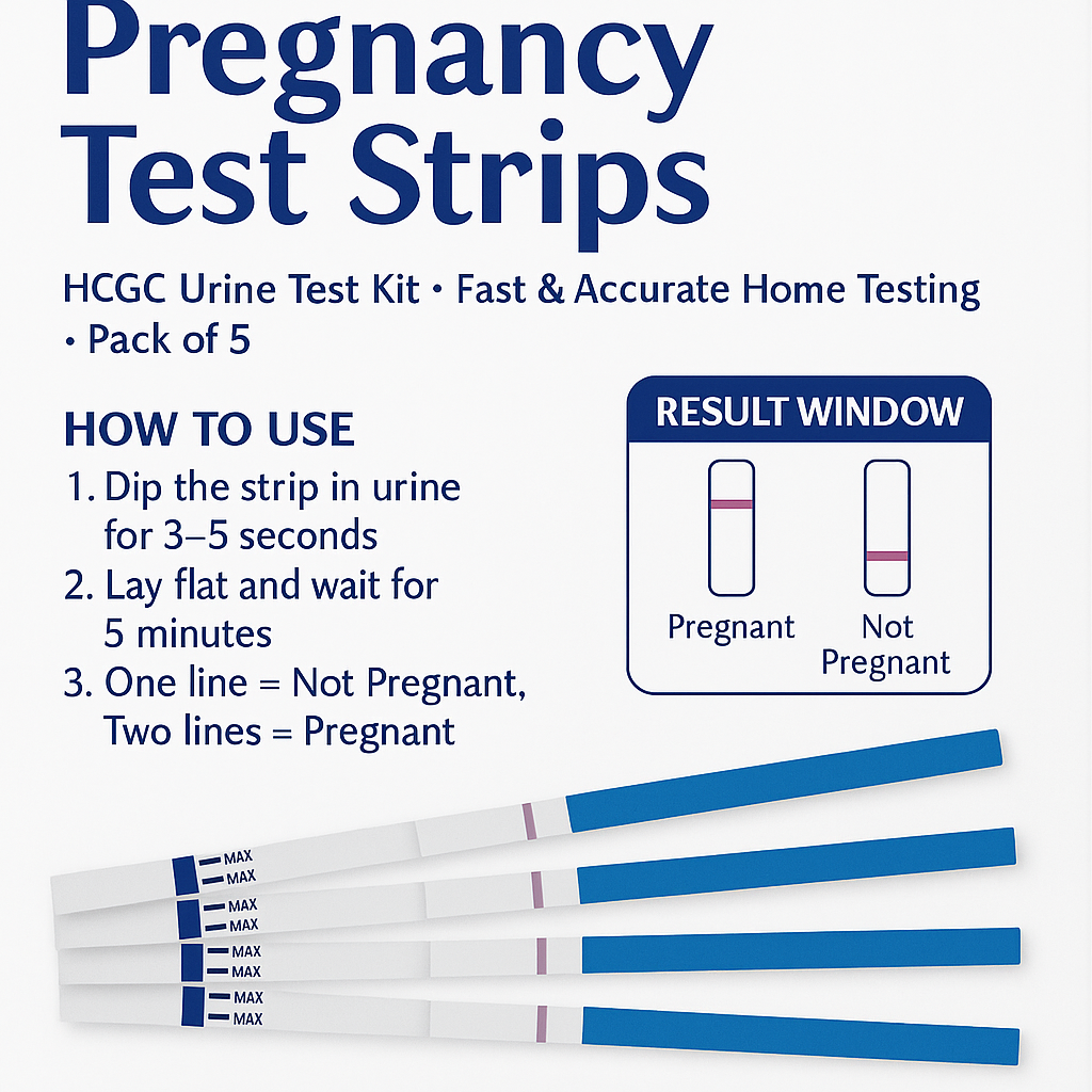 Pregnancy Test Strips Pack – HCG Urine Test Kit – Fast & Accurate Home Testing – (Pack of 5)